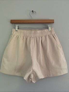 High-Waist Cream Elastic Waistband Women's Shorts